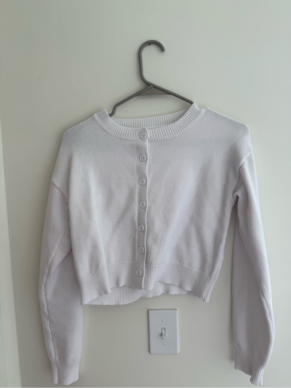 White Cropped Button-Up Knit Cardigan